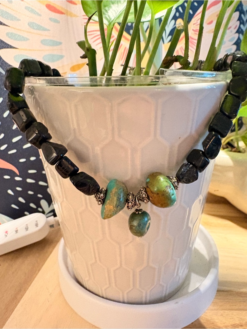 Turquoise and Black Beaded Statement Necklace - Women Jewelry